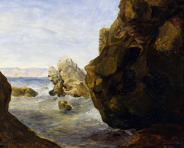 Théodore Gudin (1802-1879) - Rochers, 1841 - Huile sur toile, 31 x 39 cm - Musée des beaux-arts de Quimper © Musée des beaux-arts de Quimper 