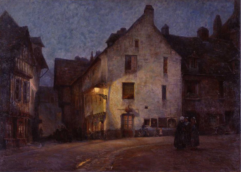 Fernand Guey (1877-1964) « Place au Beurre la nuit, Quimper », vers 1900 - Huile sur toile, 1.30 x 1.82 m - Musée des beaux-arts de Quimper (Voir légende ci-après)