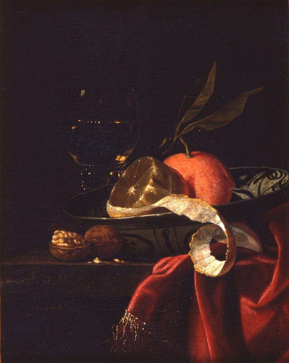 Gillis Jacobsz van Hulsdonck (1626-après 1670) « Nature morte au citron et aux noix » - Huile sur toile, 39 x 33 cm - Musée des beaux-arts de Quimper (Voir légende ci-après)