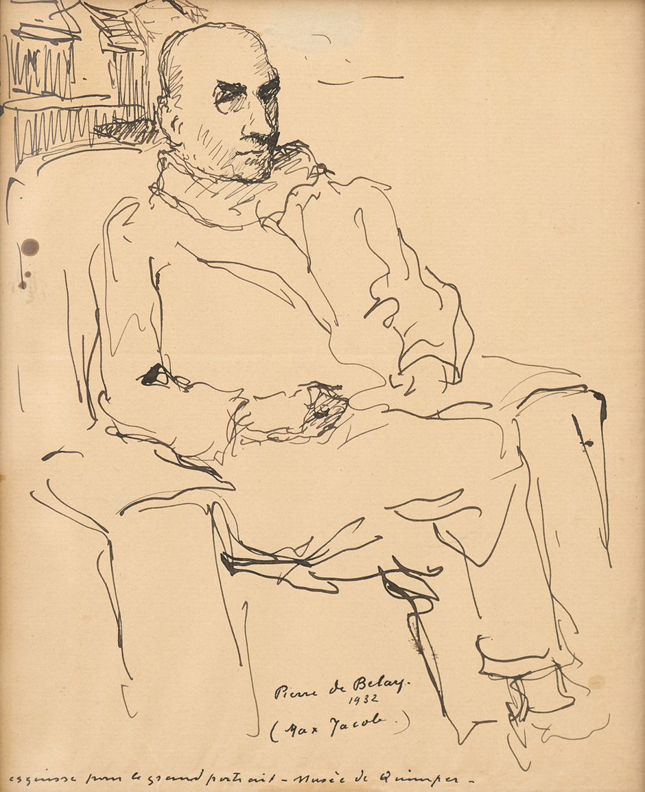 Pierre de Belay (1890-1947) - Etude pour le portrait de Max Jacob au fauteuil, 1932-1933 - Encre sur papier, 26 x 21 cm- Musée des beaux-arts de Quimper © Bernard Galeron (Voir légende ci-dessous)