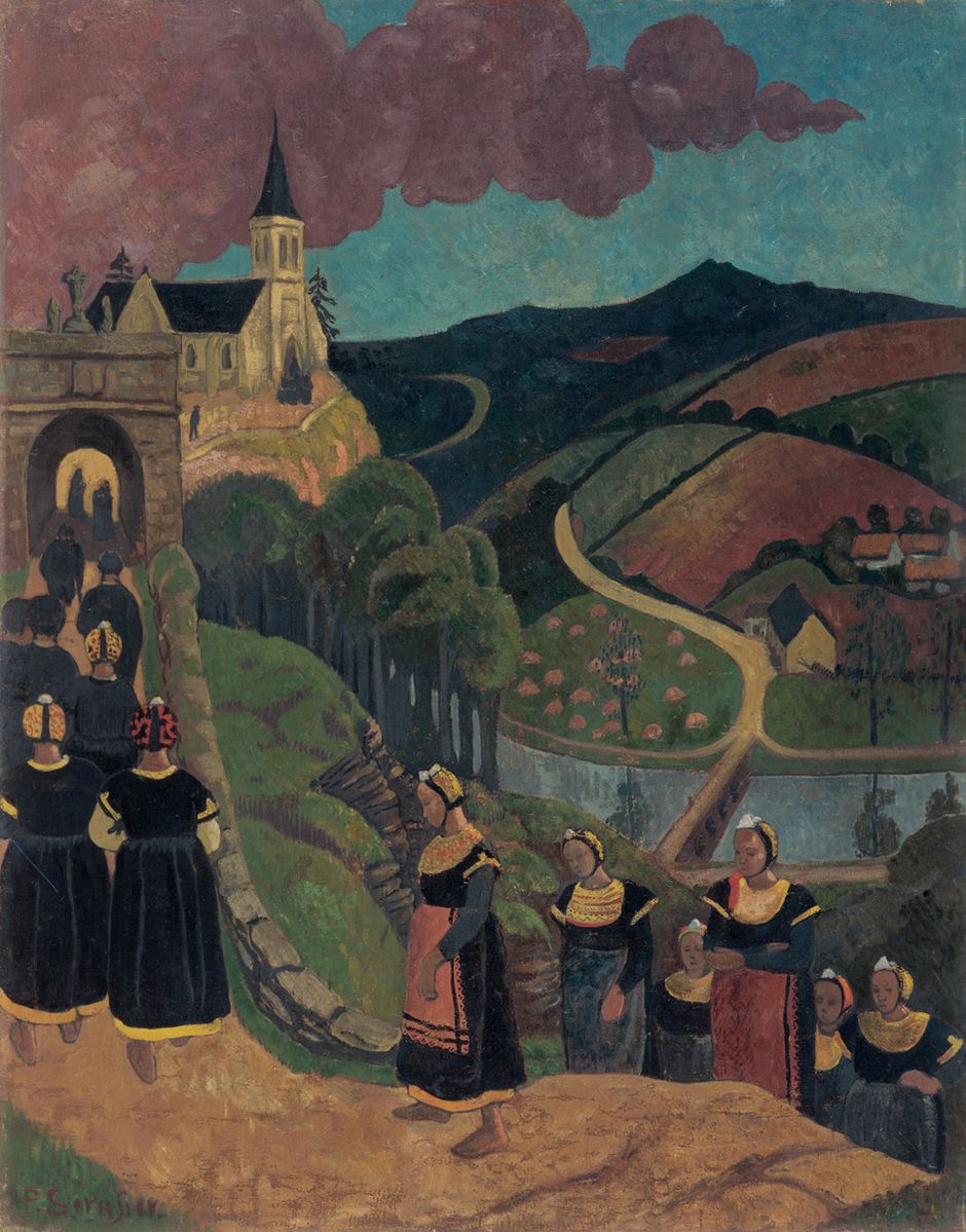 Paul Sérusier (1864-1927) "Le Pardon de Notre-Dame-des-Portes à Châteauneuf-du-Faou", 1894 - Huile sur toile, 92 x 73 cm - Dépôt du musée d'Orsay au musée des beaux-arts de Quimper © musée des beaux-arts de Quimper (Voir légende ci-après)