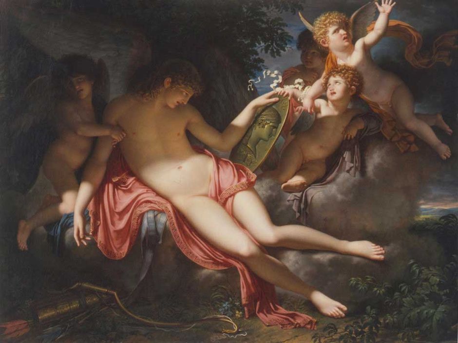 Charles Meynier (1768-1832) "L'Amour adolescent pleurant sur le portrait de Psyché qu'il a perdue", 1792 - Huile sur toile, 152 x 200 cm - Musée des beaux-arts de Quimper © Musée des beaux-arts de Quimper (Voir légende ci-après)