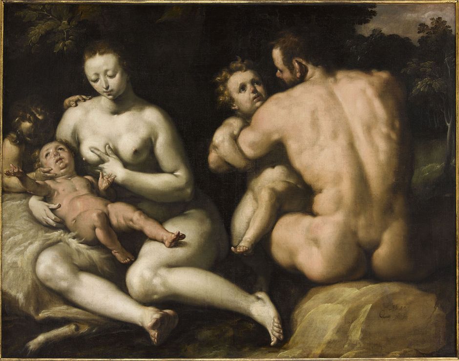 Cornelisz Van Haarlem (1562-1638) "La Première Famille", 1589 - Huile sur toile, 1.45 x 1.86 m - Musée des beaux-arts de Quimper © Musée des beaux-arts de Quimper (Voir légende ci-après)