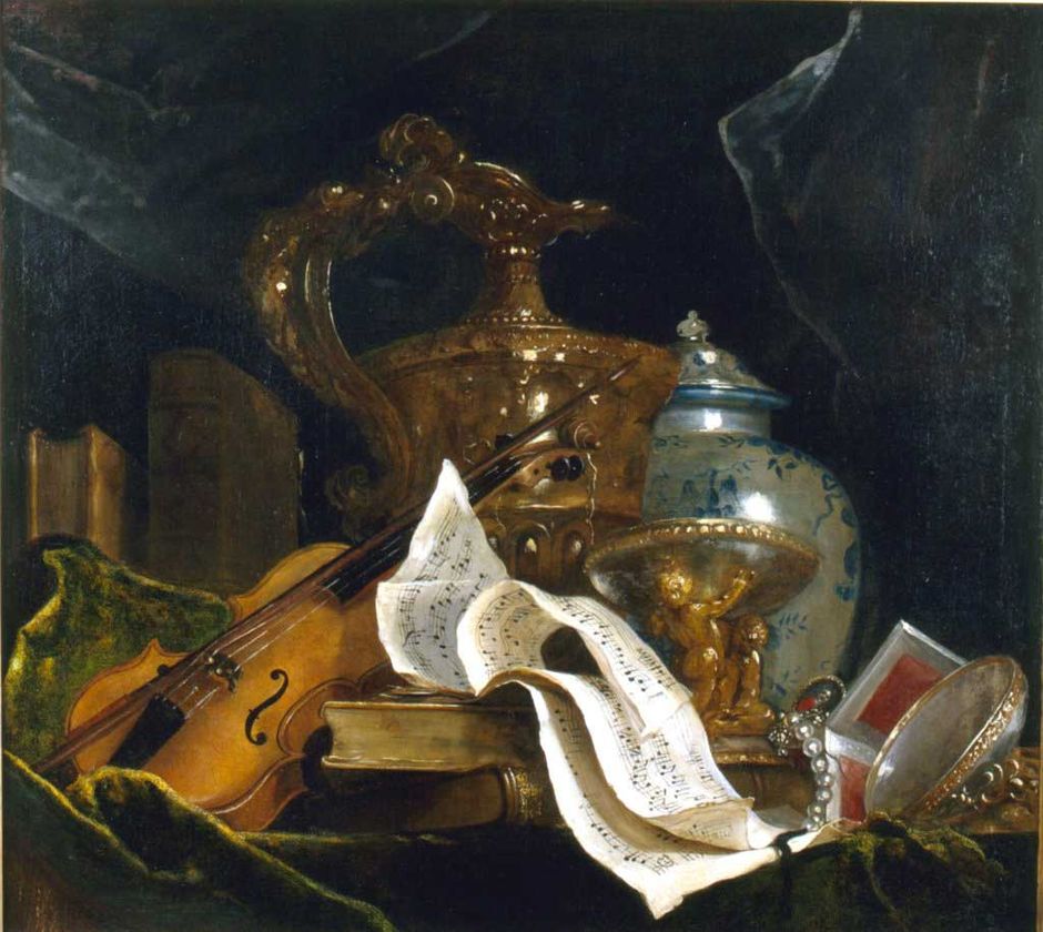 Nicolas de Largillière (1695-1700) Nature morte avec instrument de musique (Voir légende ci-après)