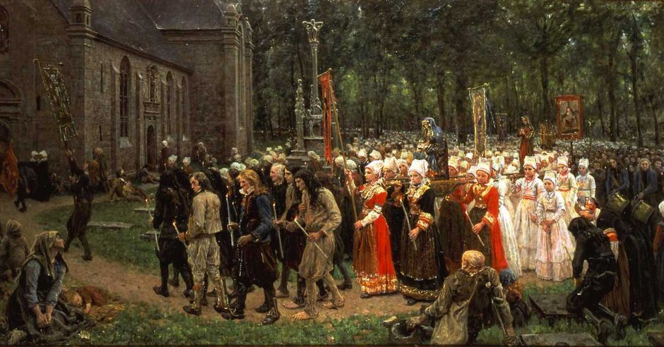 Jules Breton (1827-1906) "Le Pardon de Kergoat", 1891 - Huile sur toile, 1.22 x 2.33 m - Musée des beaux-arts de Quimper © Musée des beaux-arts de Quimper (Voir légende ci-après)