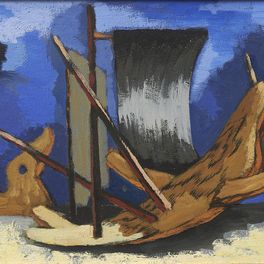 Jean Lurçat (1892-1966) - "Barques et mâts", non daté - Huile sur panneau, 35.5 x 24 cm - Musée des beaux-arts de Quimper © Bernard Galéron / ADAGP, Paris, 2024